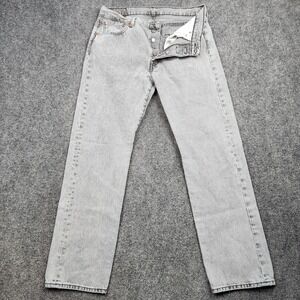 Levis 501 Jeans Mens 32x32 Gray Faded Washed Black Button Fly Straight Leg Denim